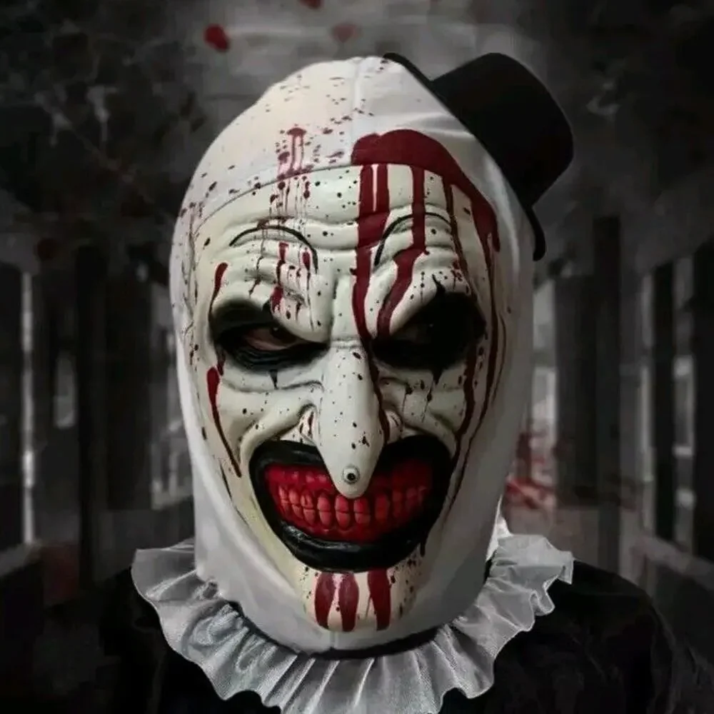 Black Hat Clown Mask Terrifier Costume Latex Art Mask Halloween Cosplay Prop NEW